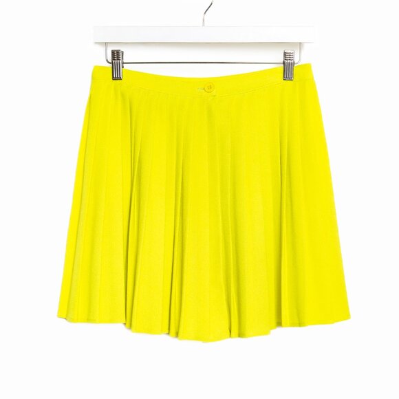 American Apparel Lime Neon Yellow Green Crepe Pleated Mini Skirt - Medium - Picture 2 of 9